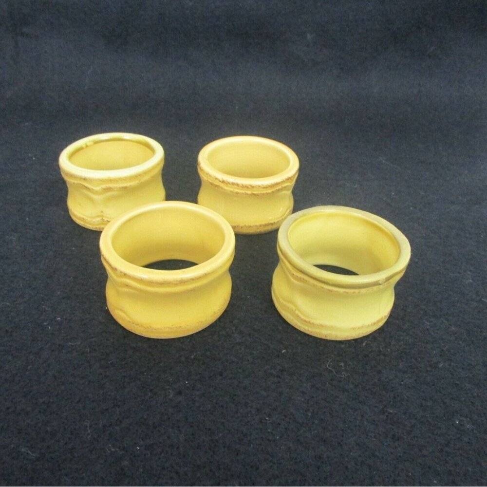 Stoneware Glazed Round Ceramic Napkin Rings Set of 4 Rustic Two Tone Brown EUC